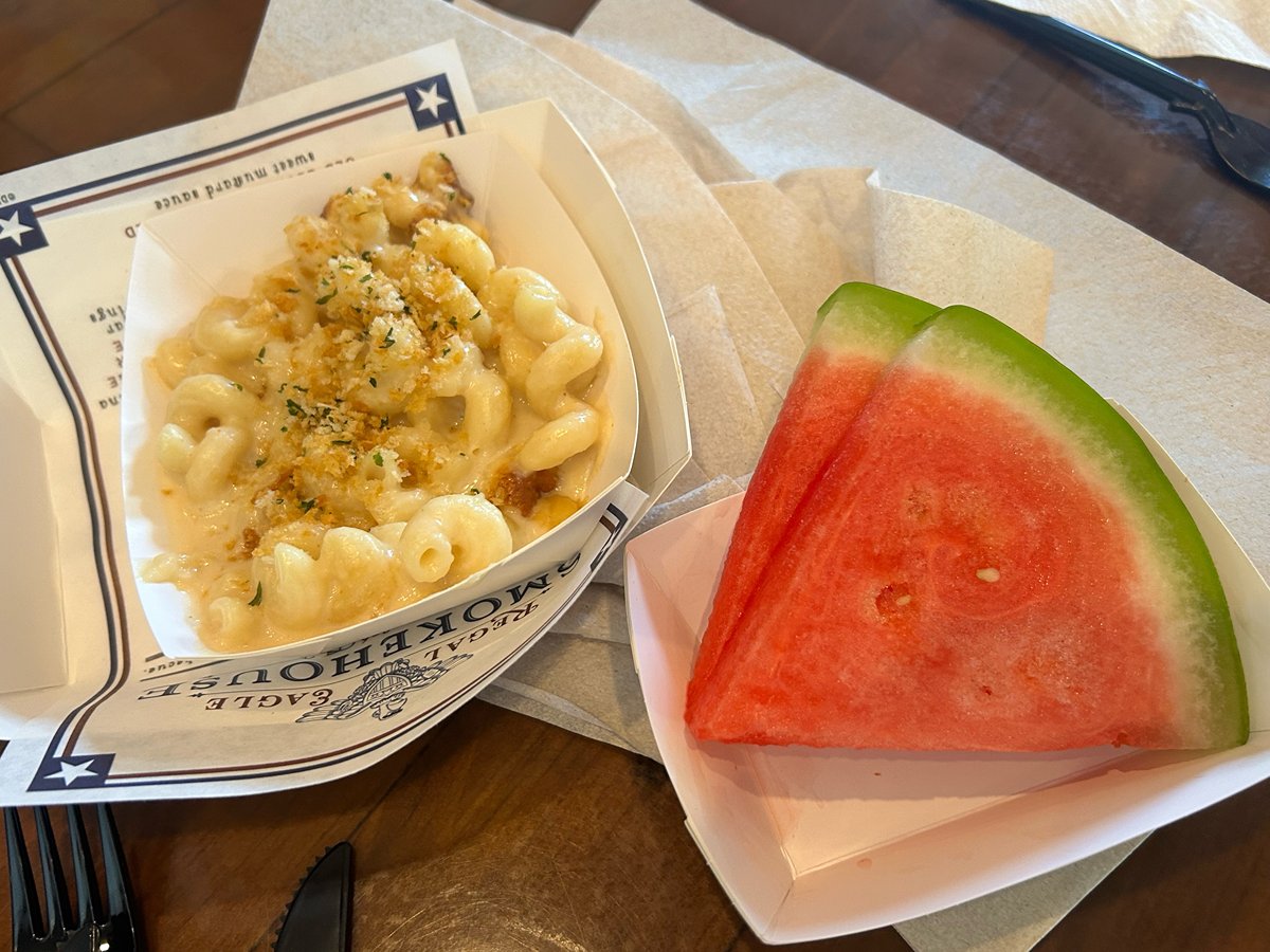Watermelon with mac & cheese make a great afternoon snack!